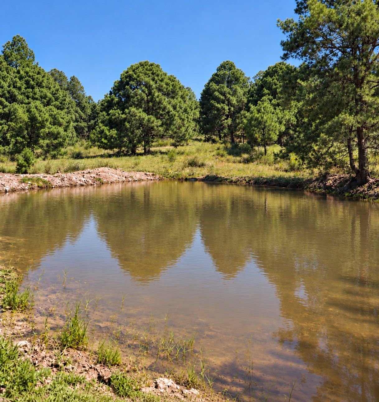 Laguito rodeado de pinos en el entorno de Loma Verde, Atemajac de Brizuela.