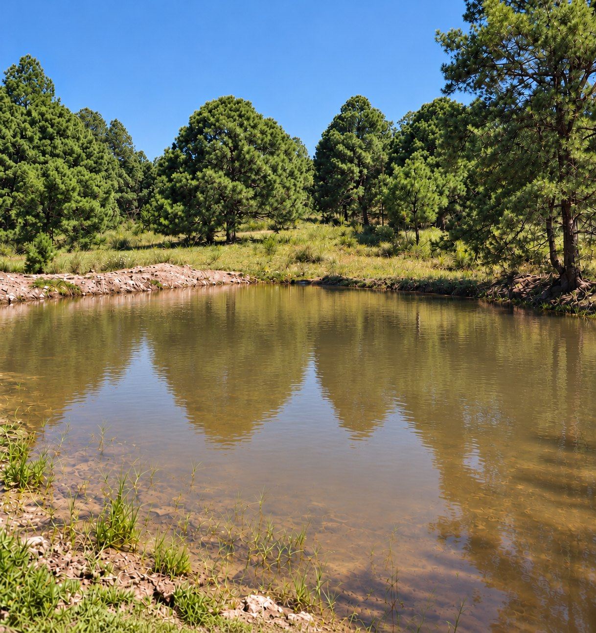Laguito con reflejos de pinos en Loma Verde, Atemajac de Brizuela.